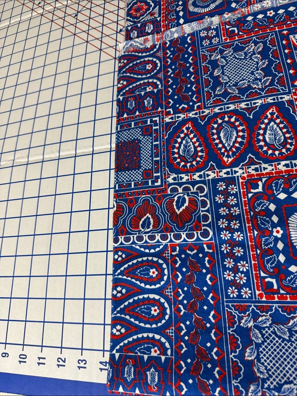 Vintage 1980s Red White Blue Patchwork Paisley Cotton Fabric 2⅓ Yards 44”